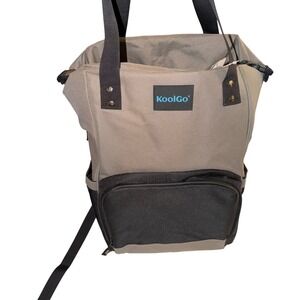 KoolGo Insulated Cooler Backpack Roll‎ Top Tan Black Canvas Picnic Hiking Bag